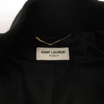 Saint Laurent Paris Teddy Jacket Leather Trim Varsity Snap Button 36 Black — view 5