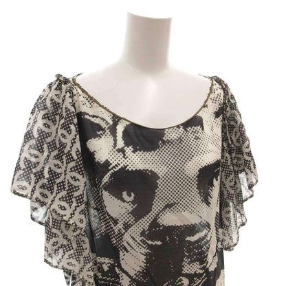 Chanel Dress CC Logo Allover Print Bicolor Silk Blend Short Sleeve 38 Black — view 4