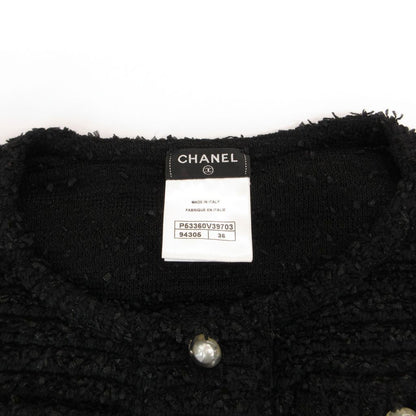 Chanel Knit Top Pullover Sleeveless Tweed CC Logo Button 36 Black Sweater — view 5