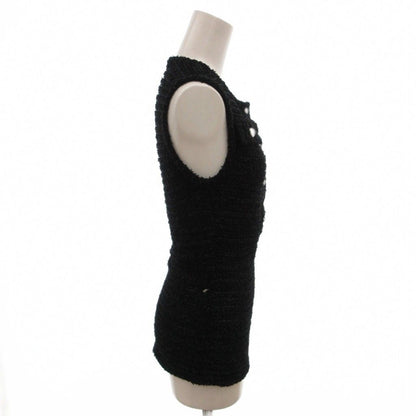 Chanel Knit Top Pullover Sleeveless Tweed CC Logo Button 36 Black Sweater — view 3