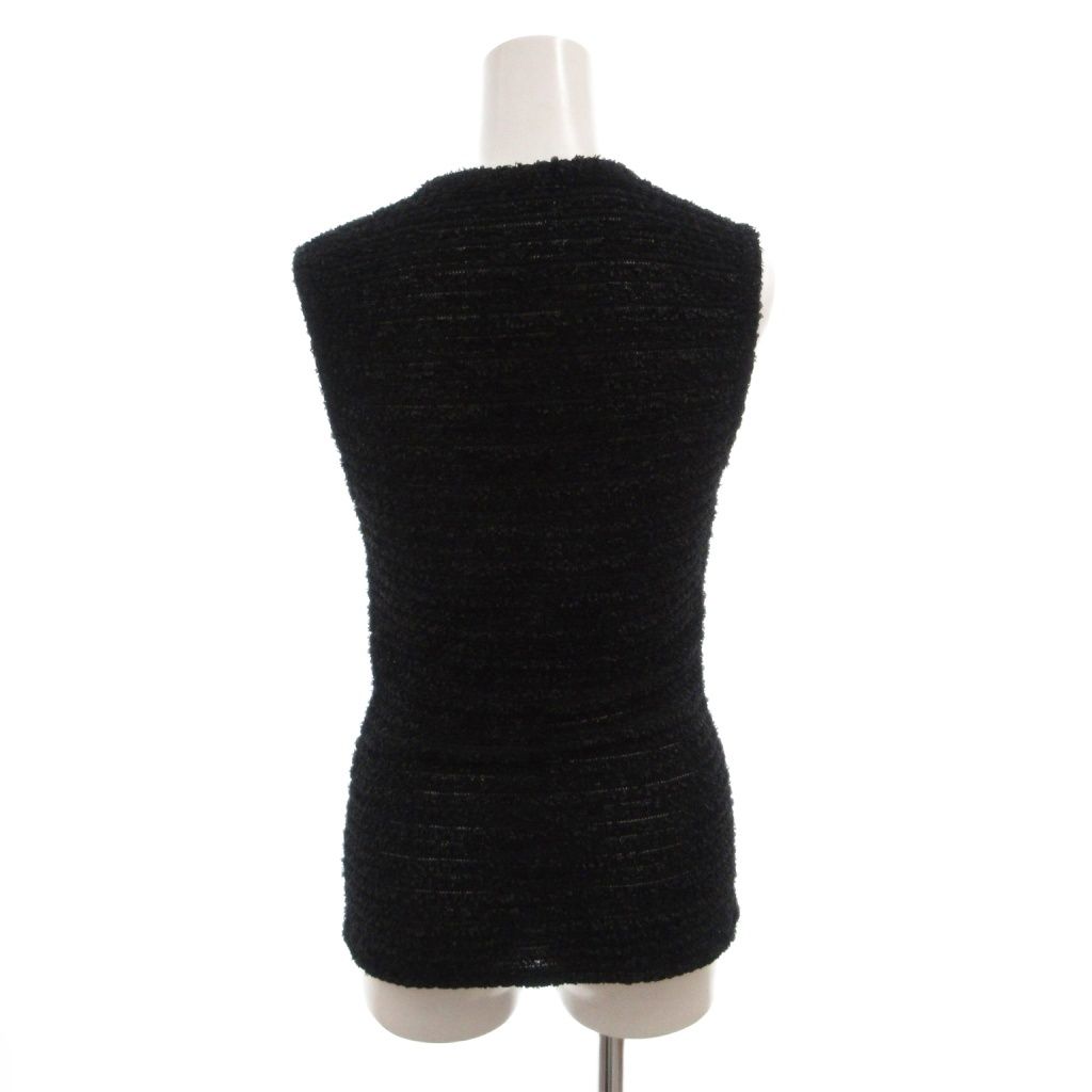 Chanel Knit Top Pullover Sleeveless Tweed CC Logo Button 36 Black Sweater — view 2