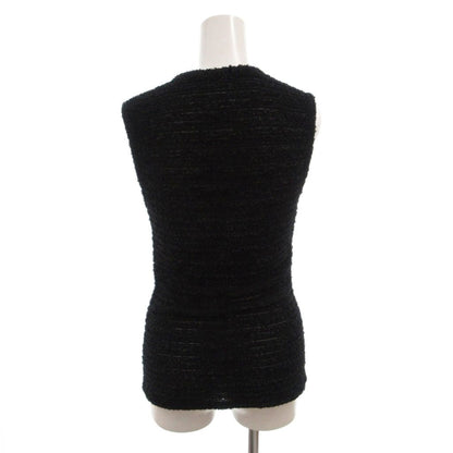 Chanel Knit Top Pullover Sleeveless Tweed CC Logo Button 36 Black Sweater — view 2