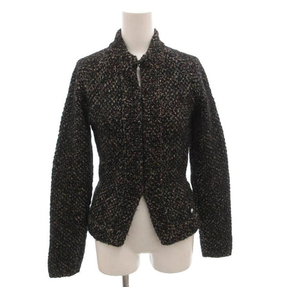 Chanel Knit Jacket Tweed Alpaca Wool Blend Lame CC Logo 36 Black