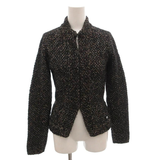 Chanel Knit Jacket Tweed Alpaca Wool Blend Lame CC Logo 36 Black