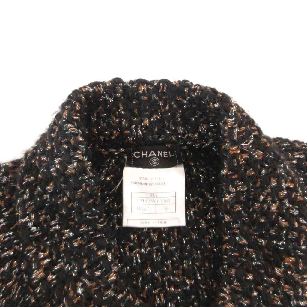 Chanel Knit Jacket Tweed Alpaca Wool Blend Lame CC Logo 36 Black — view 7