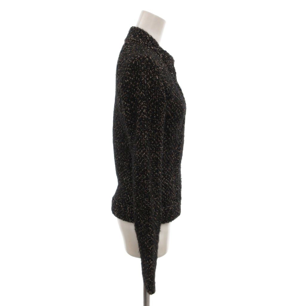 Chanel Knit Jacket Tweed Alpaca Wool Blend Lame CC Logo 36 Black — view 3