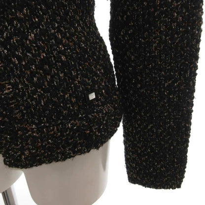 Chanel Knit Jacket Tweed Alpaca Wool Blend Lame CC Logo 36 Black — view 5