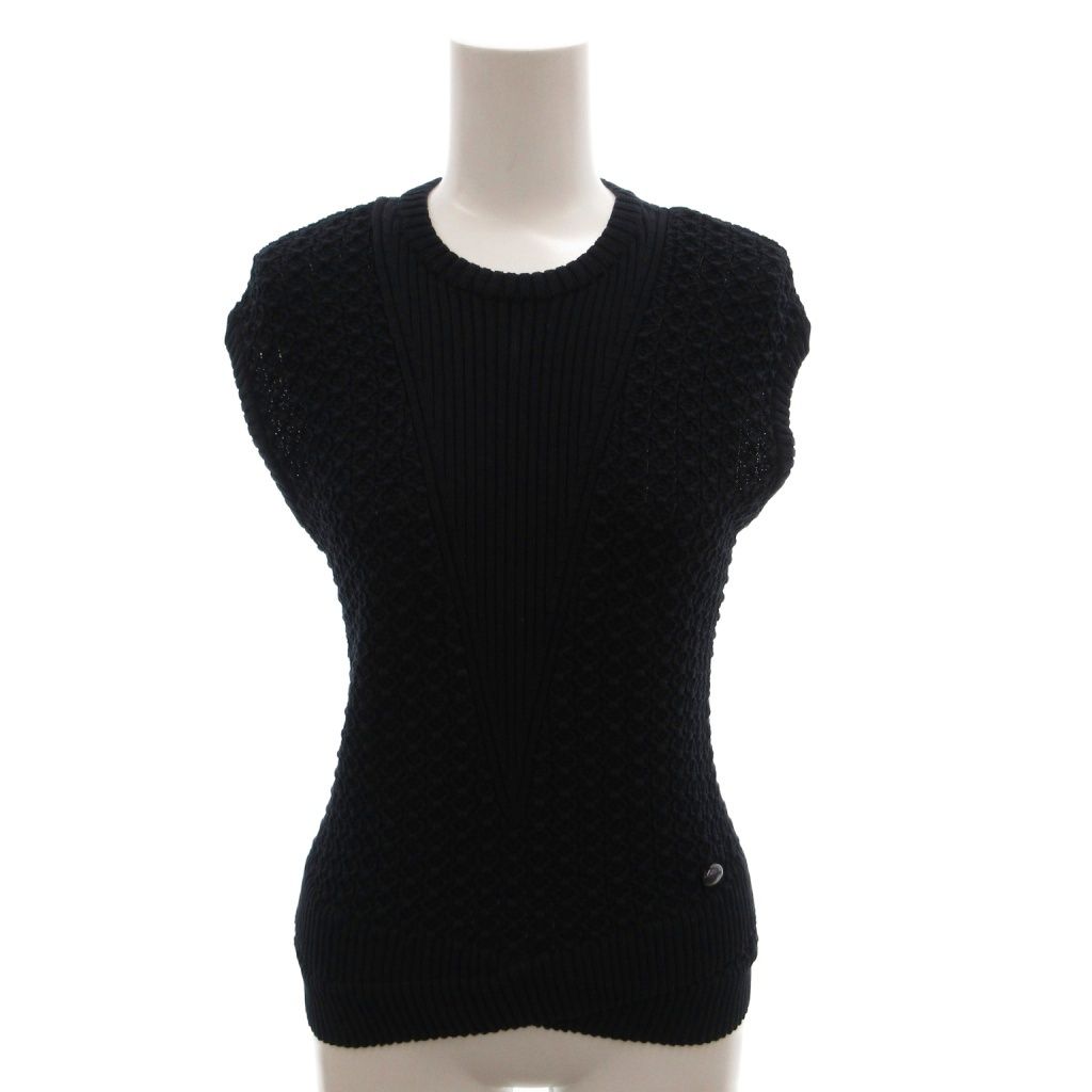Chanel Knit Vest Pullover Crew Neck 36 Navy