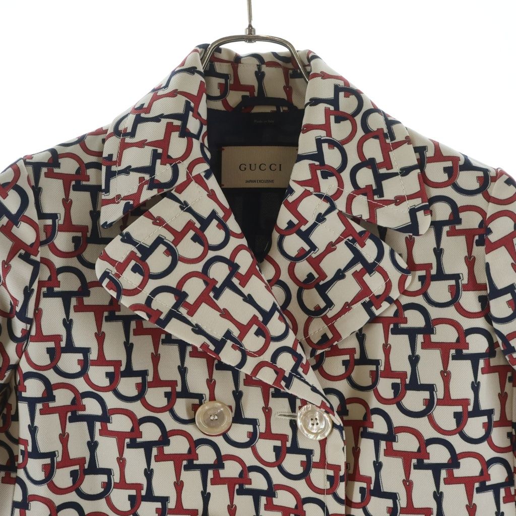 Gucci Horsebit Trench Coat Light Jacket Ivory Navy Pink 38 — view 3