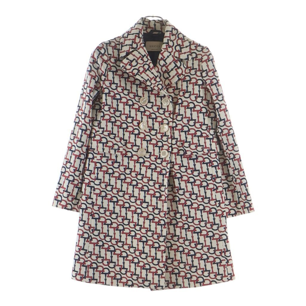 Gucci Horsebit Trench Coat Light Jacket Ivory Navy Pink 38