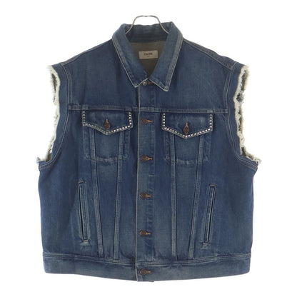 Celine Embroidery Studded Tracker Denim Vest Indigo Blue — view 2
