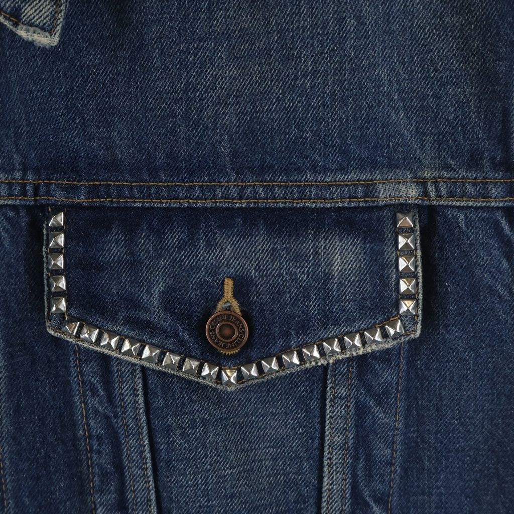 Celine Embroidery Studded Tracker Denim Vest Indigo Blue — view 5