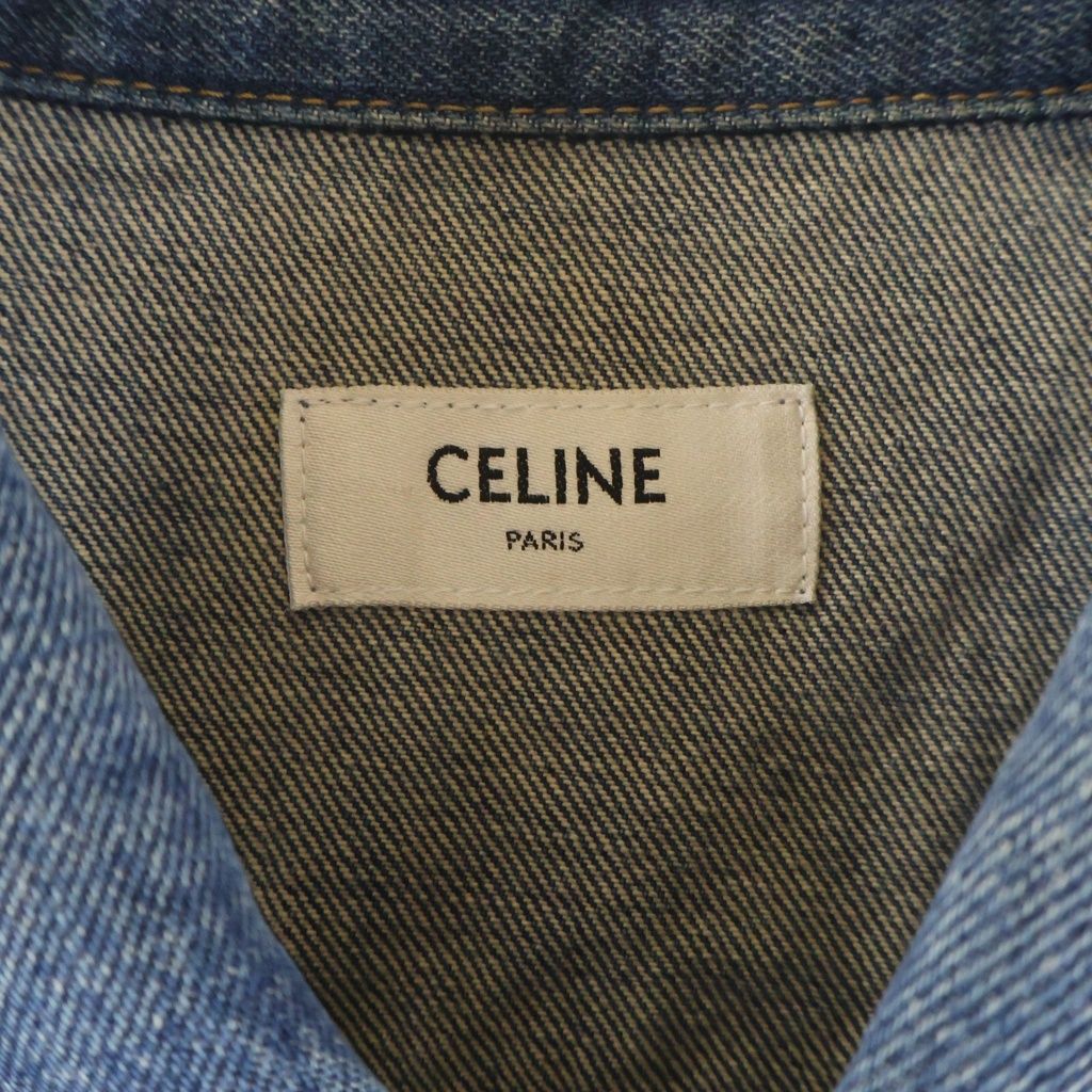 Celine Embroidery Studded Tracker Denim Vest Indigo Blue — view 7