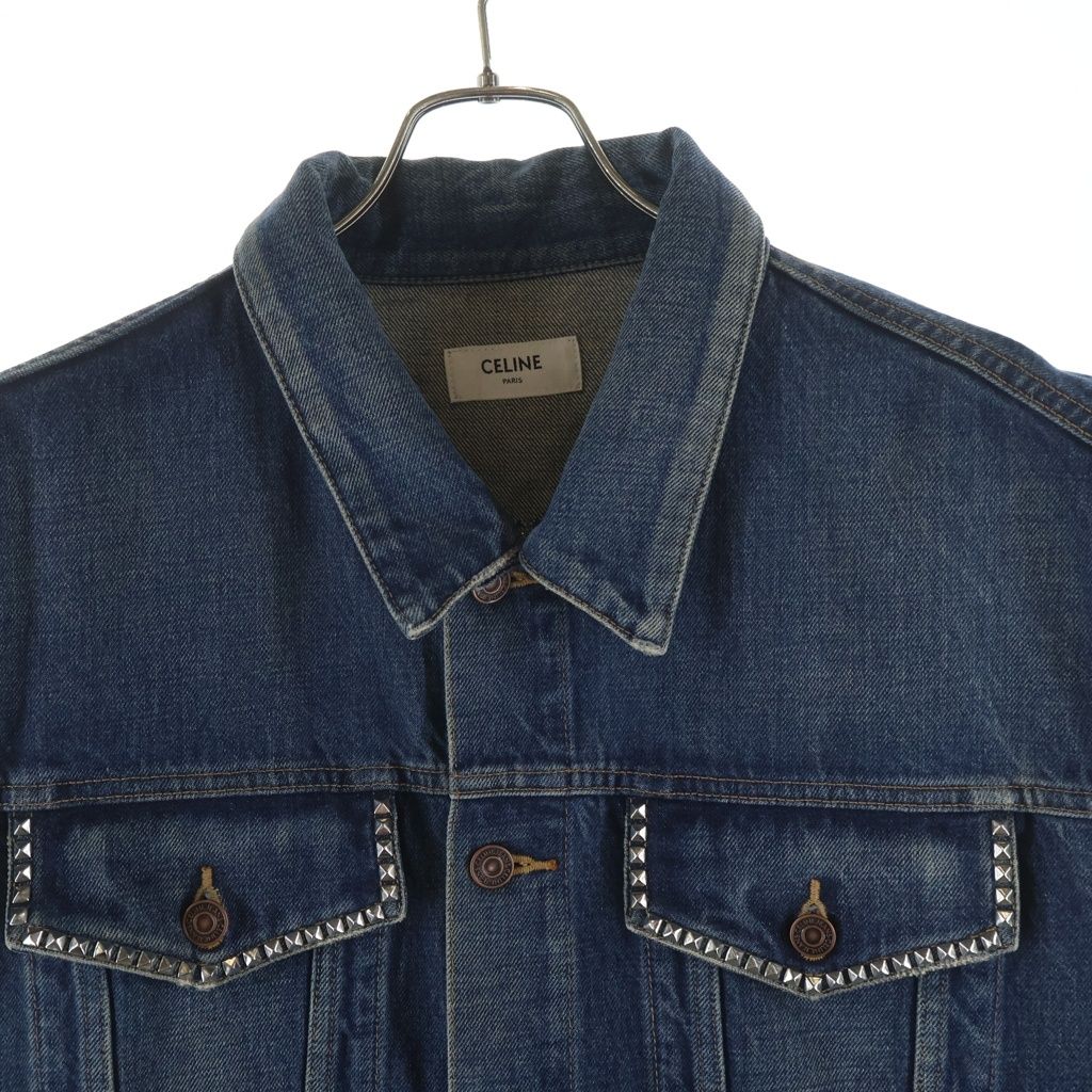 Celine Embroidery Studded Tracker Denim Vest Indigo Blue — view 3