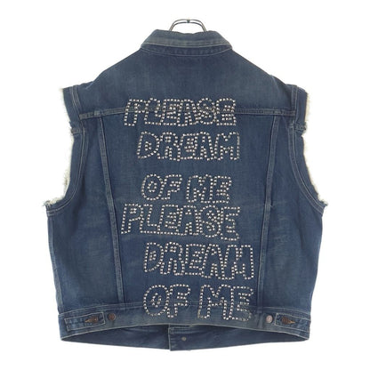 Celine Embroidery Studded Tracker Denim Vest Indigo Blue