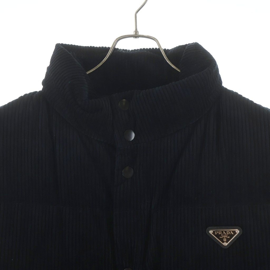 Prada Triangle Logo Corduroy Zip Up Down Vest Black — view 3