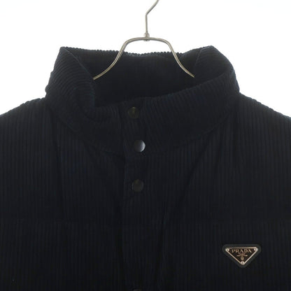 Prada Triangle Logo Corduroy Zip Up Down Vest Black — view 3