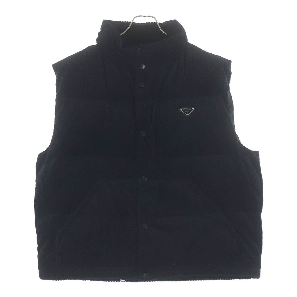 Prada Triangle Logo Corduroy Zip Up Down Vest Black
