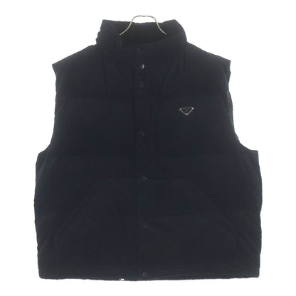 Prada Triangle Logo Corduroy Zip Up Down Vest Black