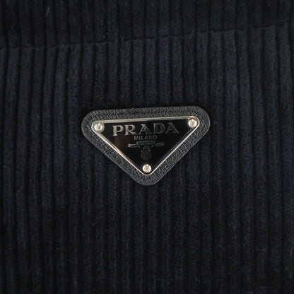Prada Triangle Logo Corduroy Zip Up Down Vest Black — view 4