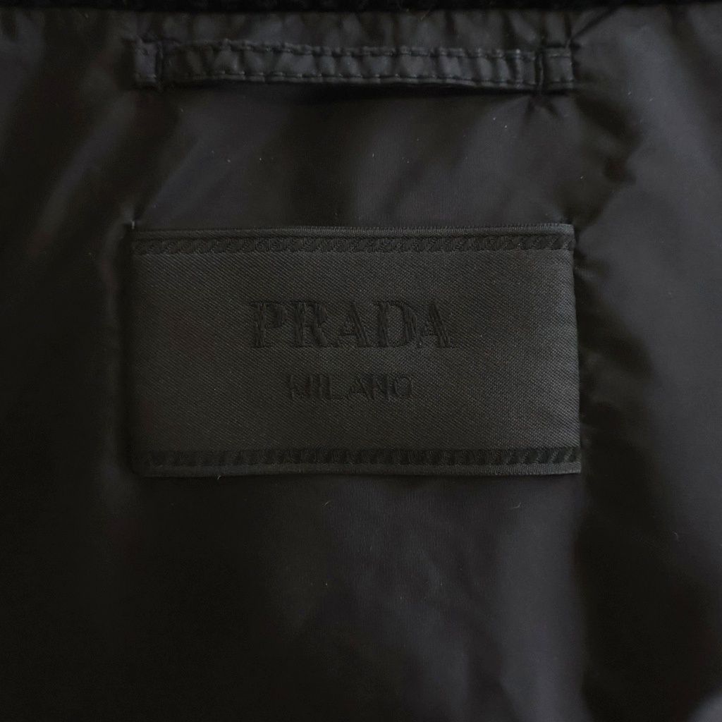 Prada Triangle Logo Corduroy Zip Up Down Vest Black — view 6