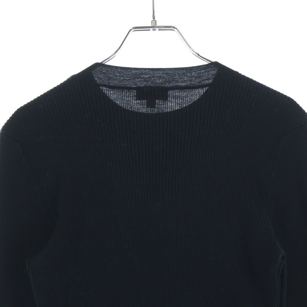 Chanel CC Logo Plate Ribbon Crew Neck Wool Long Sleeve Pullover Sweater Black — view 4