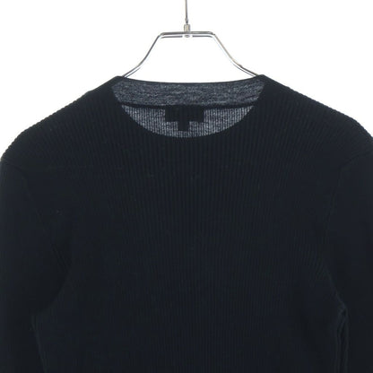 Chanel CC Logo Plate Ribbon Crew Neck Wool Long Sleeve Pullover Sweater Black — view 4