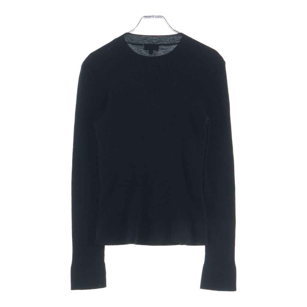 Chanel CC Logo Plate Ribbon Crew Neck Wool Long Sleeve Pullover Sweater Black — view 2