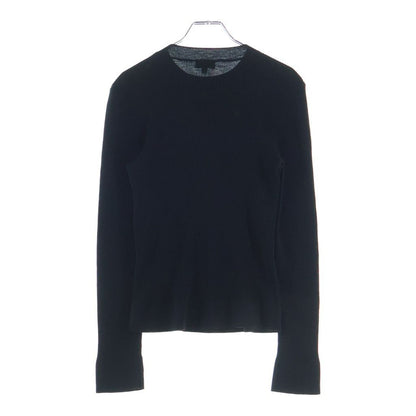 Chanel CC Logo Plate Ribbon Crew Neck Wool Long Sleeve Pullover Sweater Black — view 2