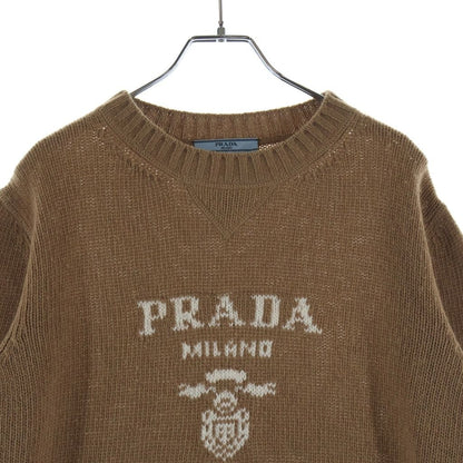 Prada Logo Cashmere Wool Crew Neck Sweater Brown — view 3