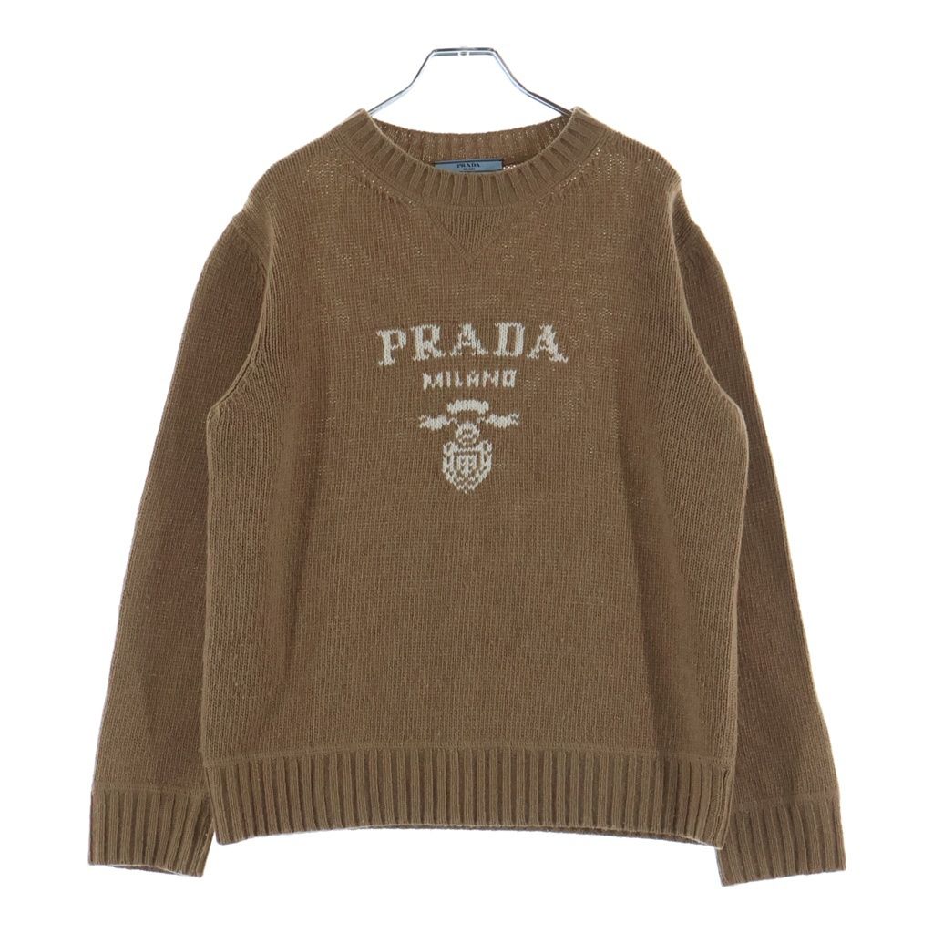 Prada Logo Cashmere Wool Crew Neck Sweater Brown