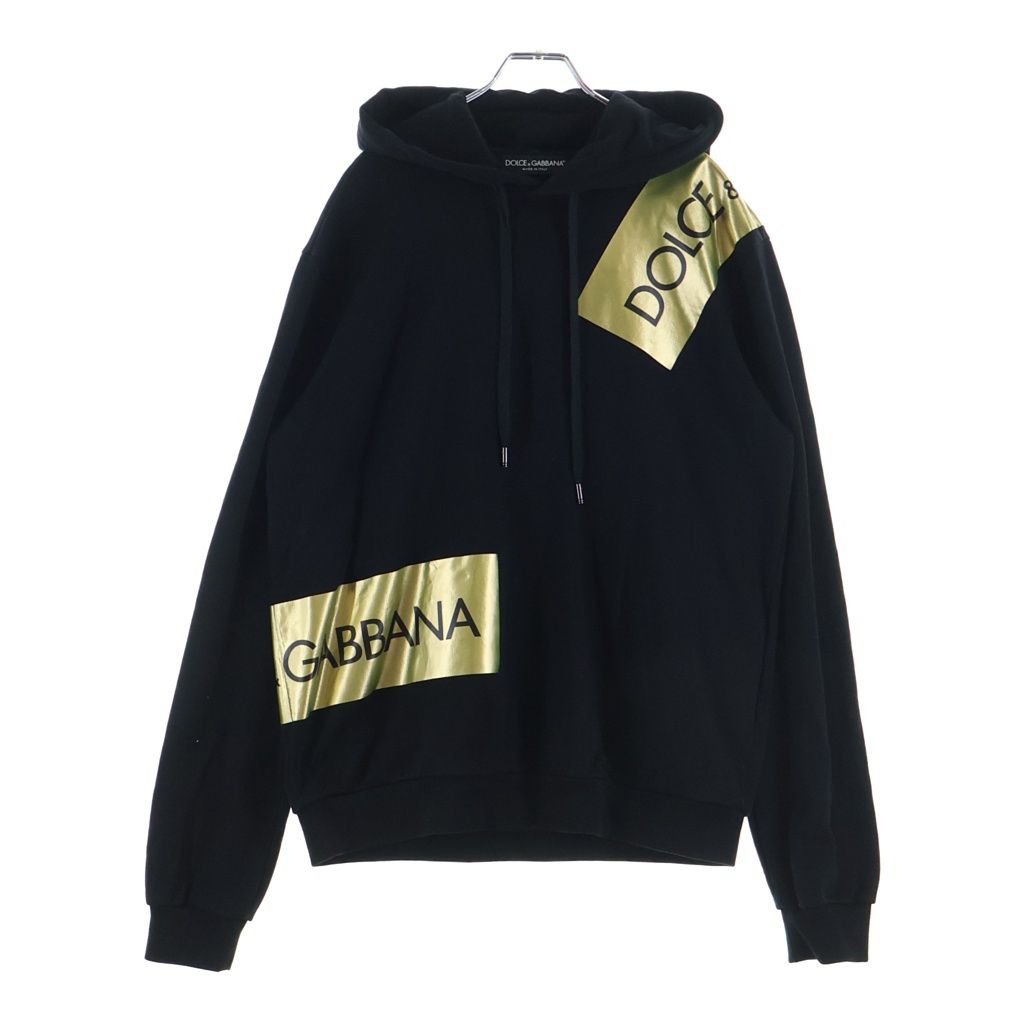 Dolce & Gabbana Logo Tape Print Pullover Hoodie Black Gold