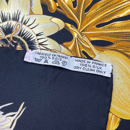 Hermes Carre 90 Passiflores Passion Flower Black Silk 100% Scarf — view 7