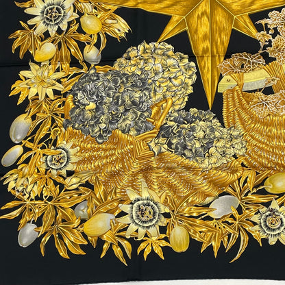Hermes Carre 90 Passiflores Passion Flower Black Silk 100% Scarf — view 4