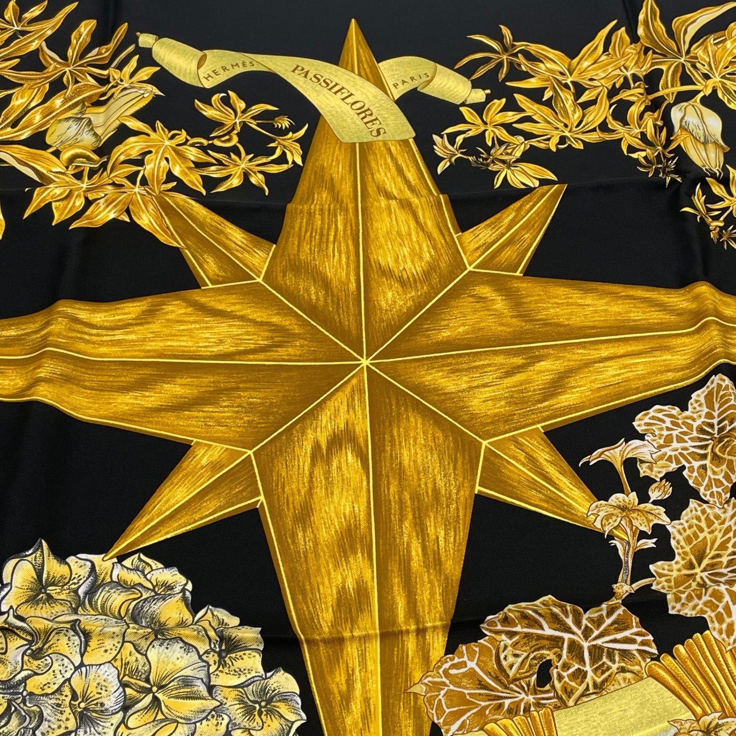 Hermes Carre 90 Passiflores Passion Flower Black Silk 100% Scarf — view 6