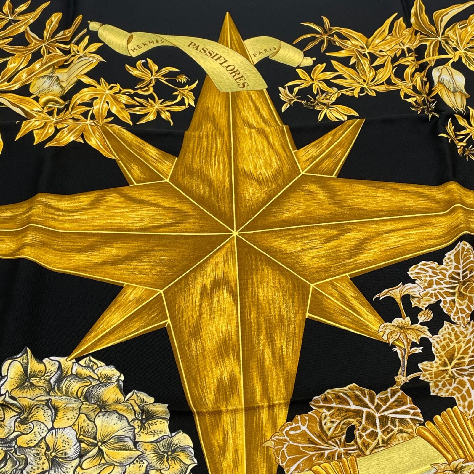 Hermes Carre 90 Passiflores Passion Flower Black Silk 100% Scarf — view 6