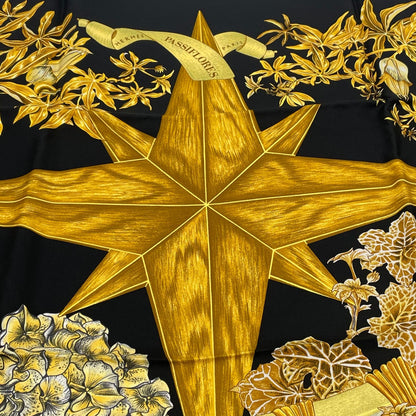 Hermes Carre 90 Passiflores Passion Flower Black Silk 100% Scarf — view 6