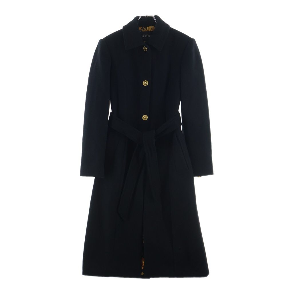 Versace Wool Coat Trench Gold Button Black