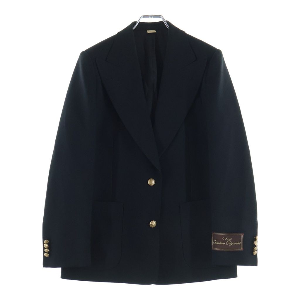 Gucci Calf Label Gold Button Peaked Lapel Tailored Jacket Black
