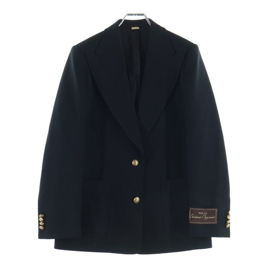 Gucci Calf Label Gold Button Peaked Lapel Tailored Jacket Black