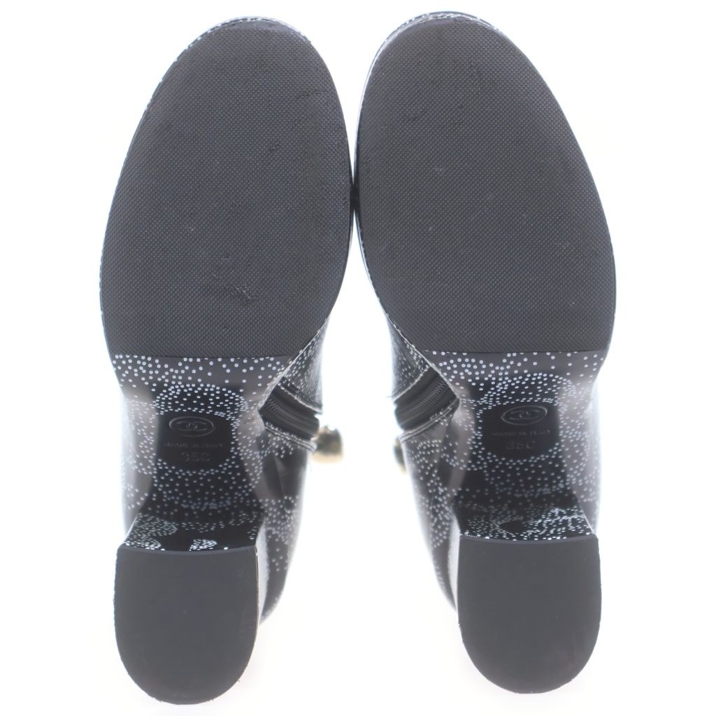 Chanel Camellia Printed Ankle Boots CC Logo Charm Leather Heels Black — view 5