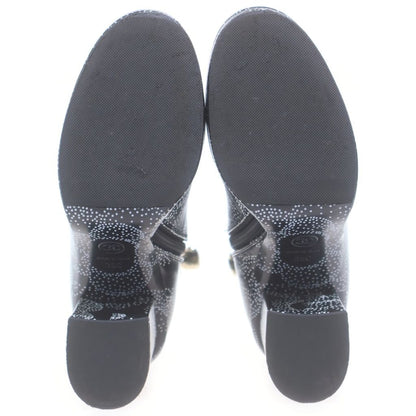 Chanel Camellia Printed Ankle Boots CC Logo Charm Leather Heels Black — view 5