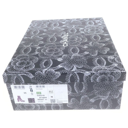 Chanel Camellia Printed Ankle Boots CC Logo Charm Leather Heels Black — view 7