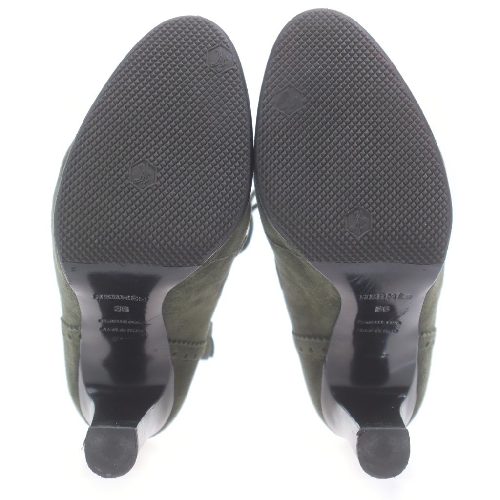 Hermes Medallion Lace Up Heels Short Boots Khaki Suede Shoes — view 5