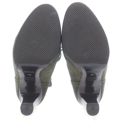 Hermes Medallion Lace Up Heels Short Boots Khaki Suede Shoes — view 5