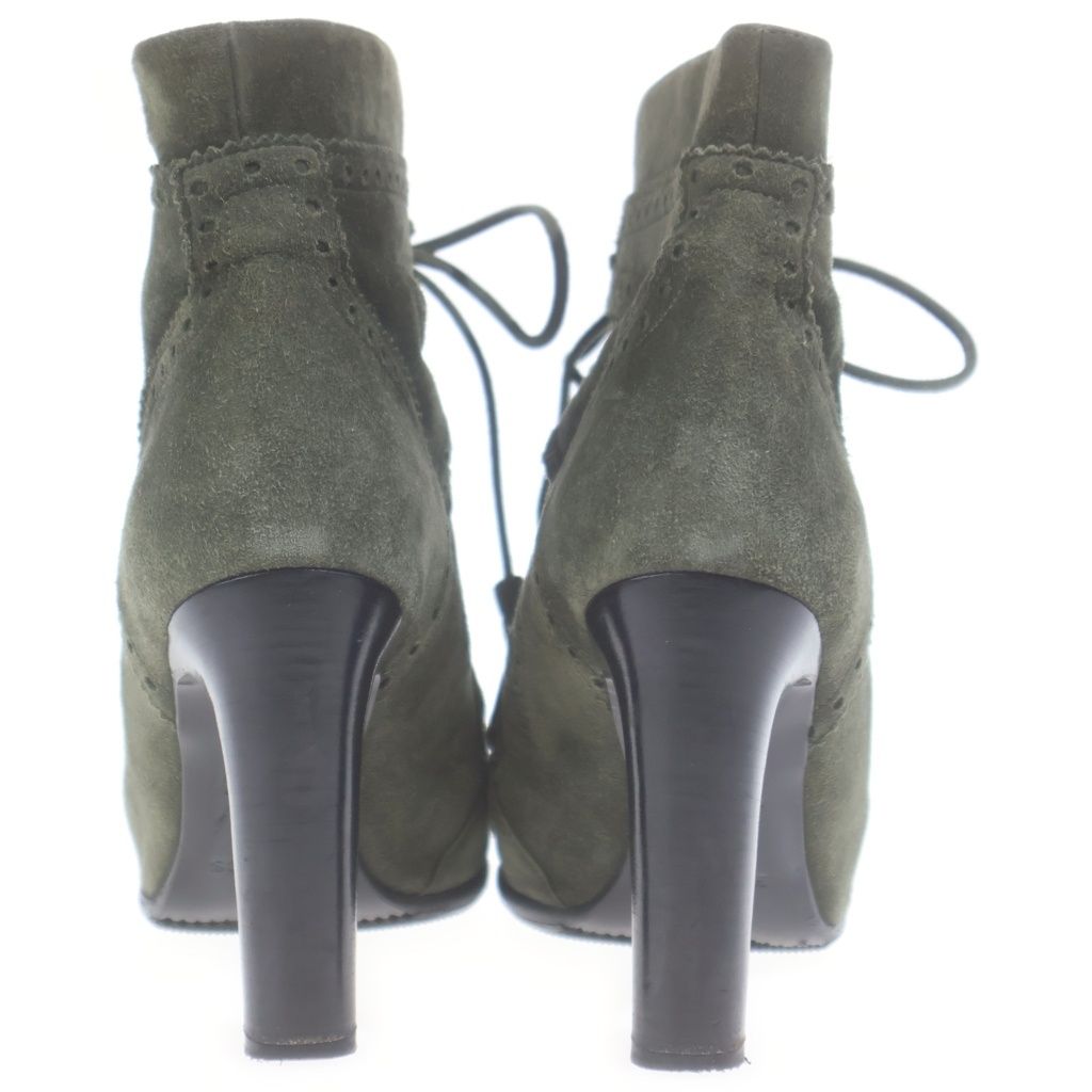 Hermes Medallion Lace Up Heels Short Boots Khaki Suede Shoes — view 3