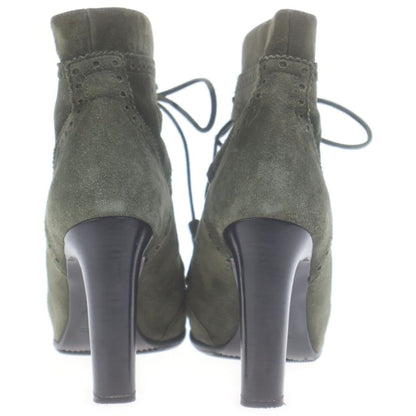 Hermes Medallion Lace Up Heels Short Boots Khaki Suede Shoes — view 3