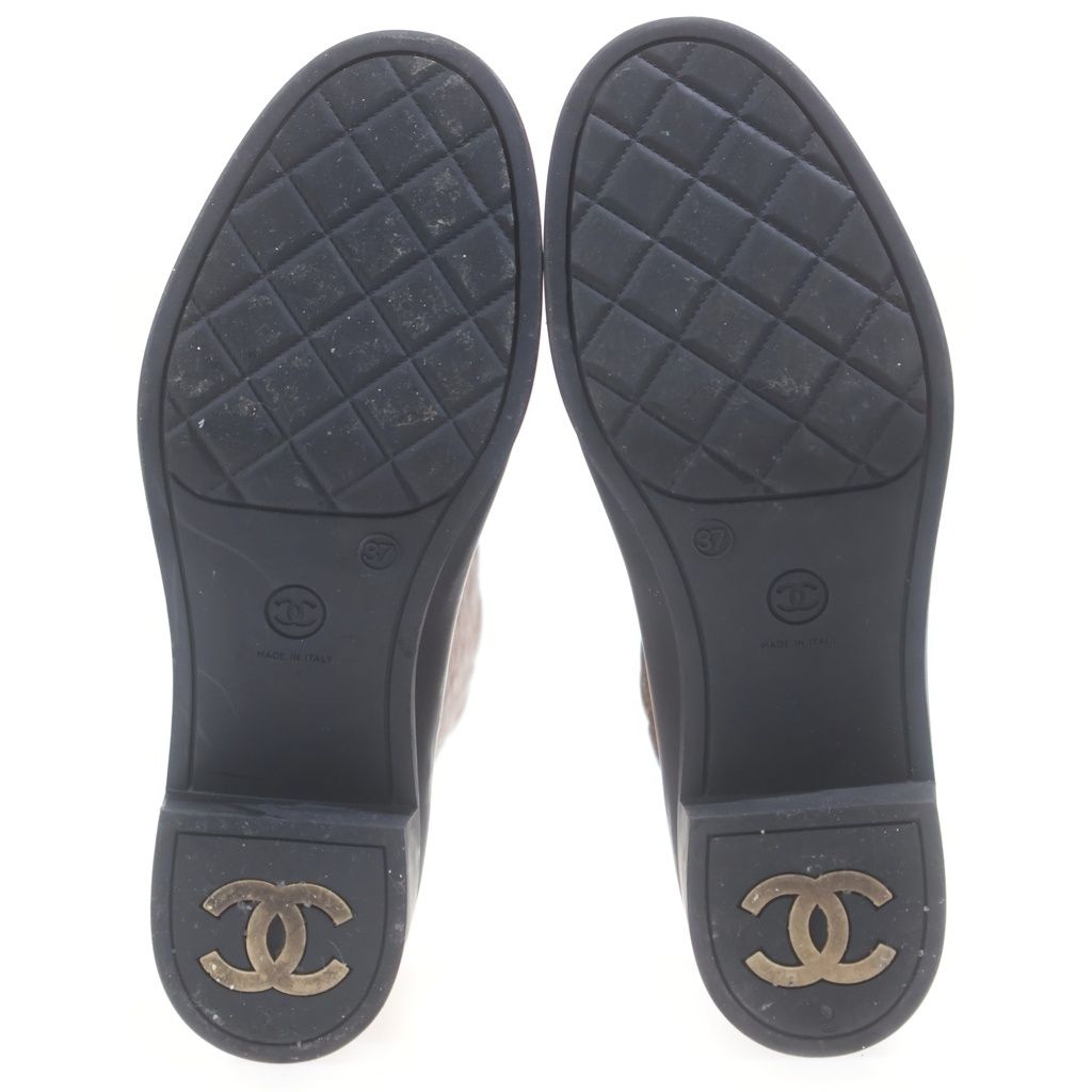 Chanel Quilted CC Logo Leather Rubber Long Rain Boots Shoes Black Brown — view 5