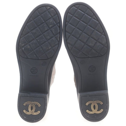 Chanel Quilted CC Logo Leather Rubber Long Rain Boots Shoes Black Brown — view 5