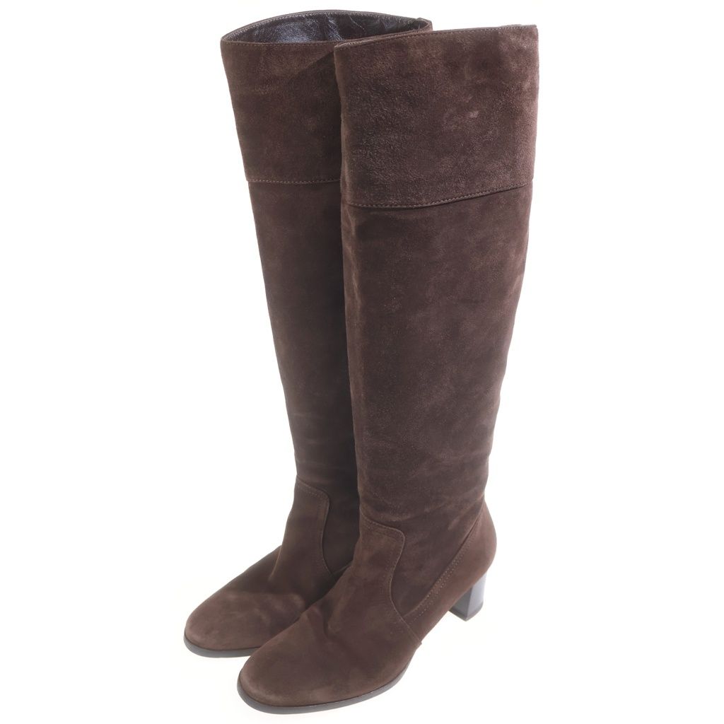Hermes Suede Leather Heels Long Boots Shoes Brown — view 2